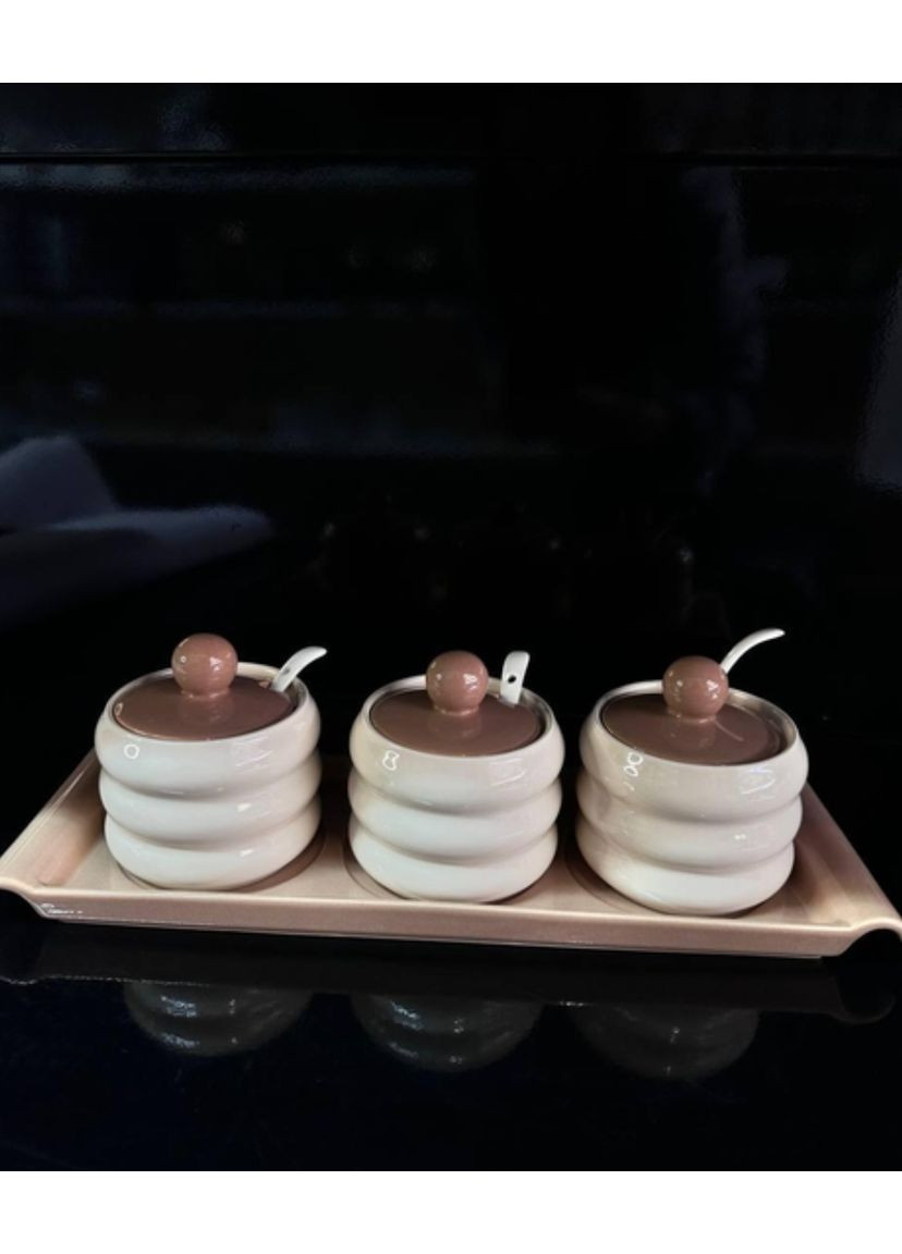 Набір банок для сипучих продуктів кераміка з кришками і ложками на підставці 350 мл 4 предмети TS Kitchen (356504808)