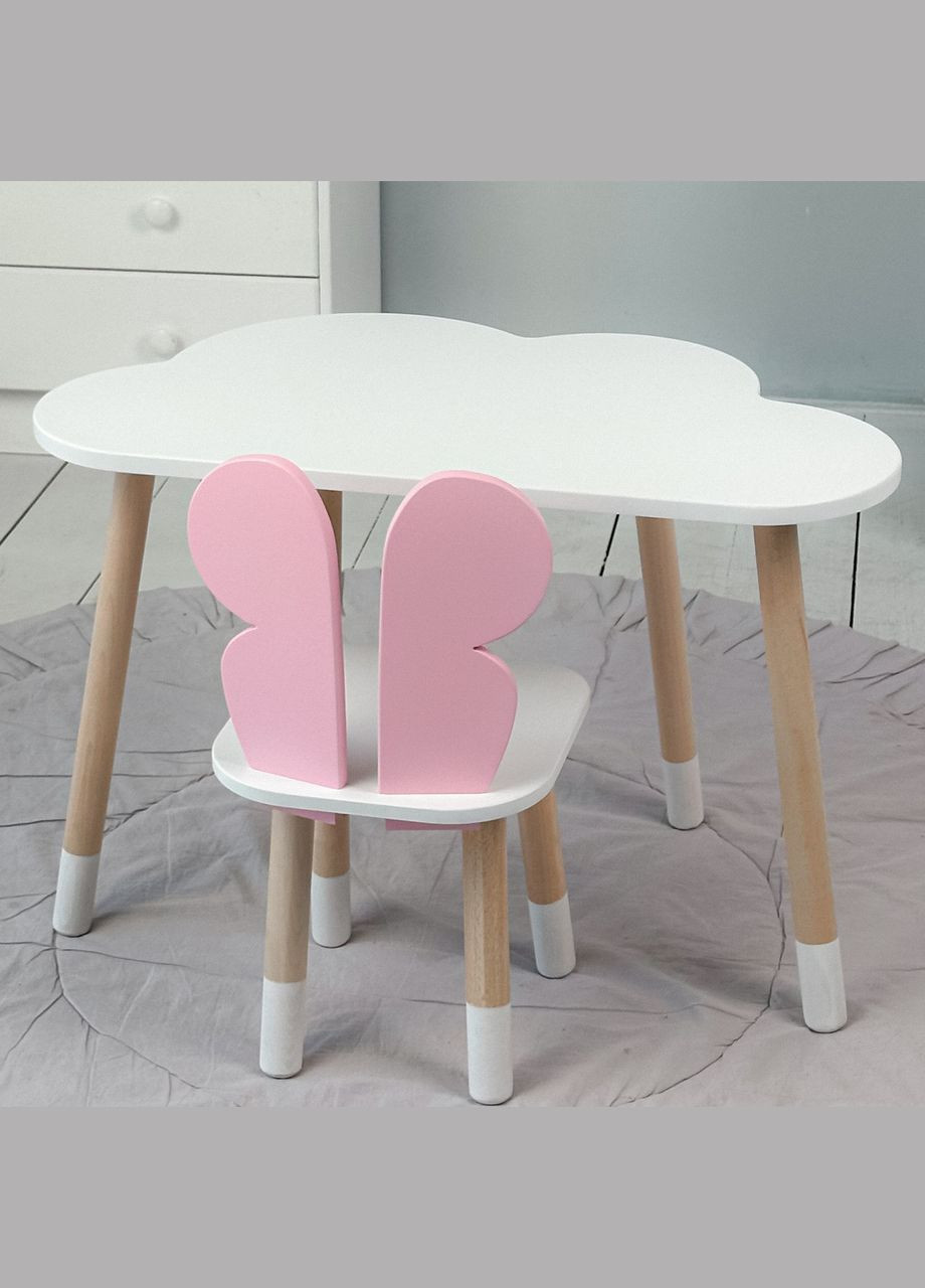 Дитячий білий столик хмарка і стілець метелик рожевий. Білий столик дитячий No Brand (361259118)