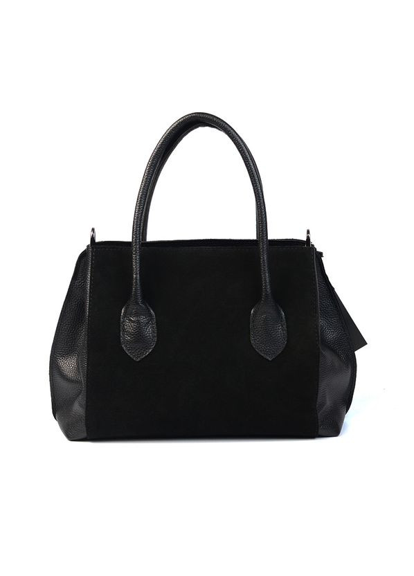 Замшевая кожаная женская черная сумка саквояж с ручками и длинным ремешком на плечо Serebro (315323194)