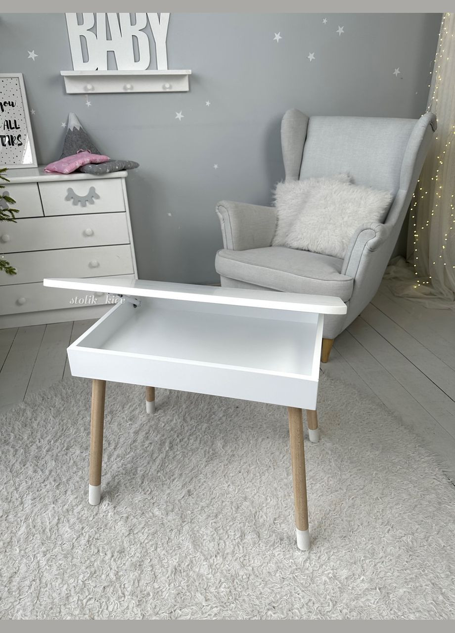 Дитячий столик і стільчик ведмедик білий. Столик із нішею для олівців і розмальовок No Brand (361259123)