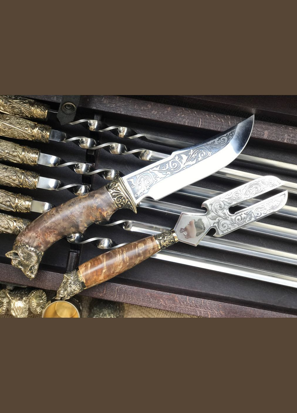 Набор шампуров с рюмками,вилкой и ножом Люкс 14 предметов 47330067 вес 9,8 кг NB Art (346532200)