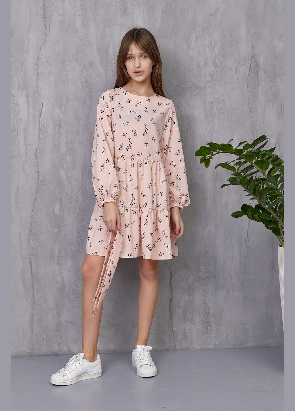 Персиковое платье с длинным рукавом для девочки персиковий 127065 No Brand (284118866)