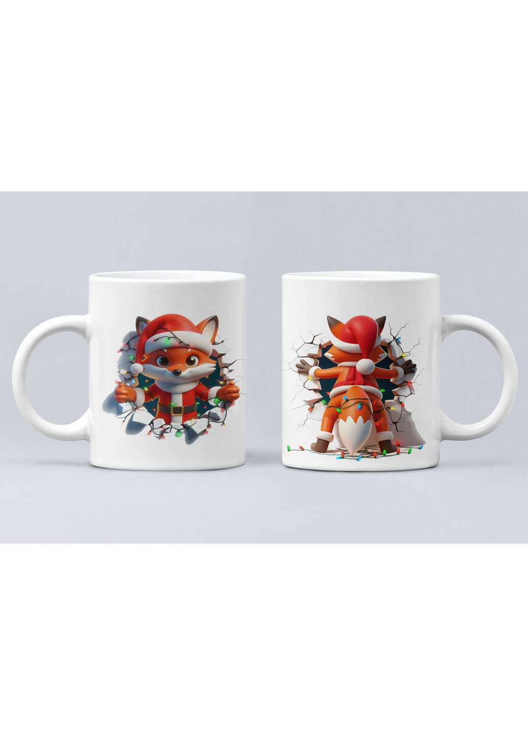 Чашка керамічна кружка з принтом Санта Лисиця на Різдво Миколая Новий Рік Біла 330 мл Orca (368767640)
