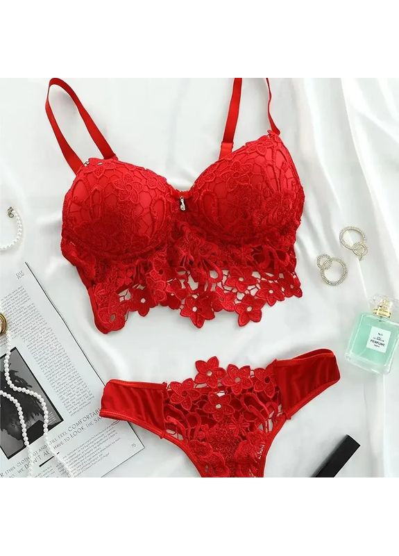 Червоний демісезонний комплект жіночого білизни. мереживний комплект. жіночий мереживний комплект нижньої білизни без кісточок. China