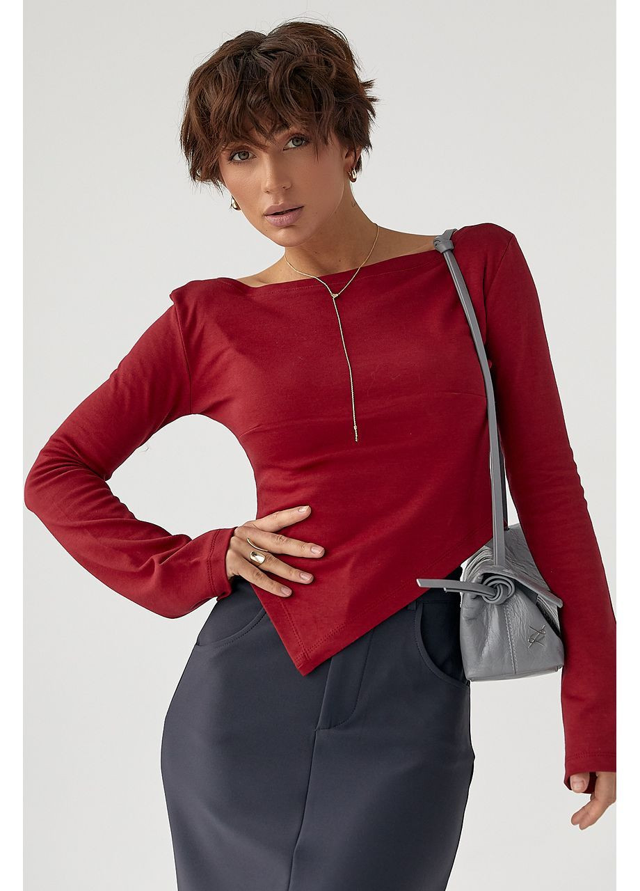 Трикотажная блуза с асимметричным низом - темно-красный цвет Lurex (370602136)