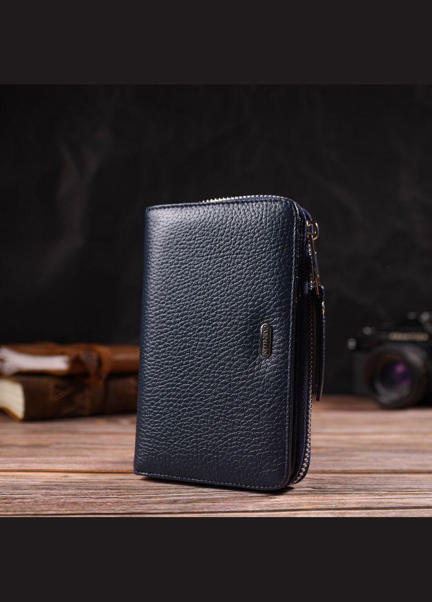 Жіночий гаманець із натуральної шкіри з монетницею 21715 Синє Canpellini (306881580)