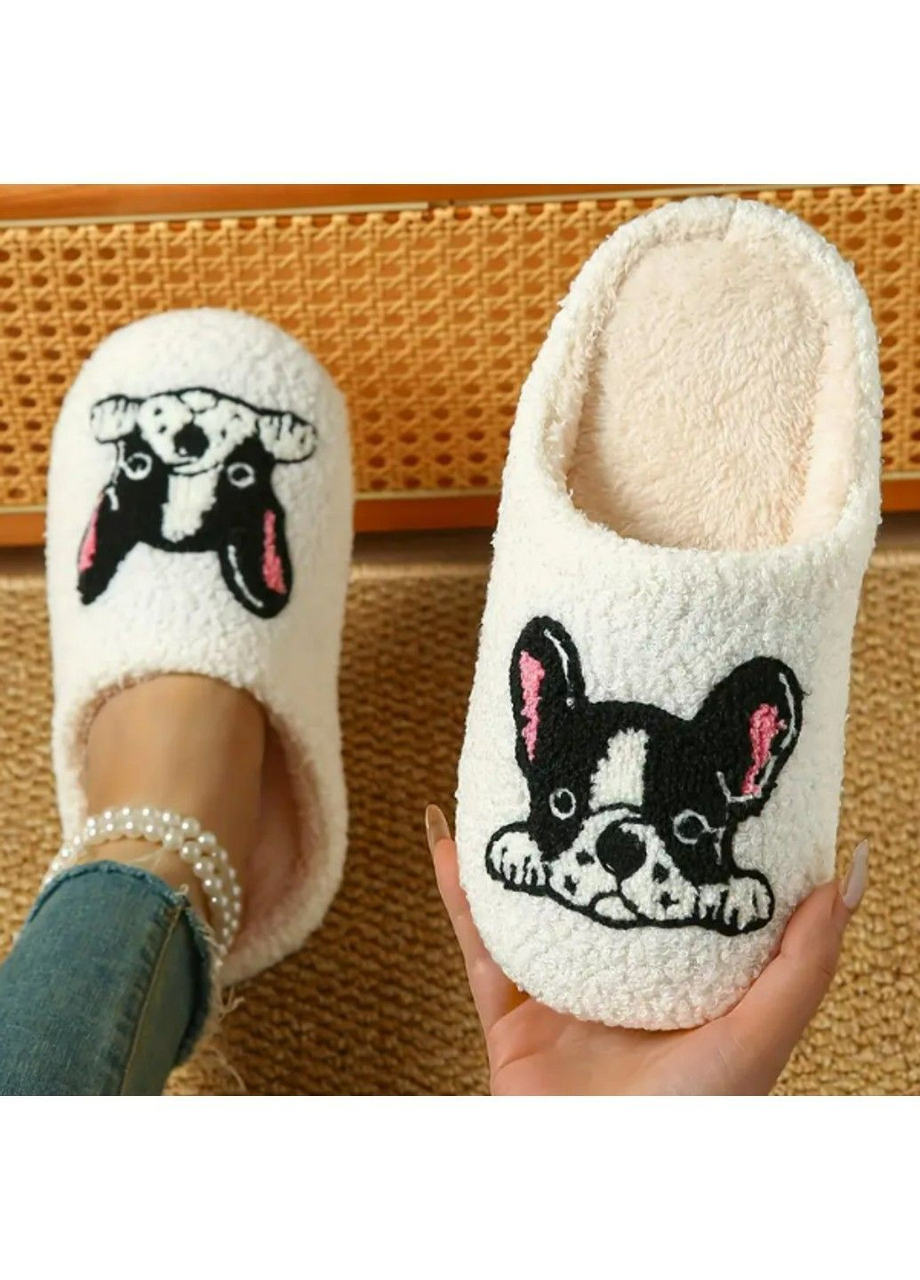 Домашні теплі капці собака бульдог з м'якою підошвою 24 см No Brand (364956551)