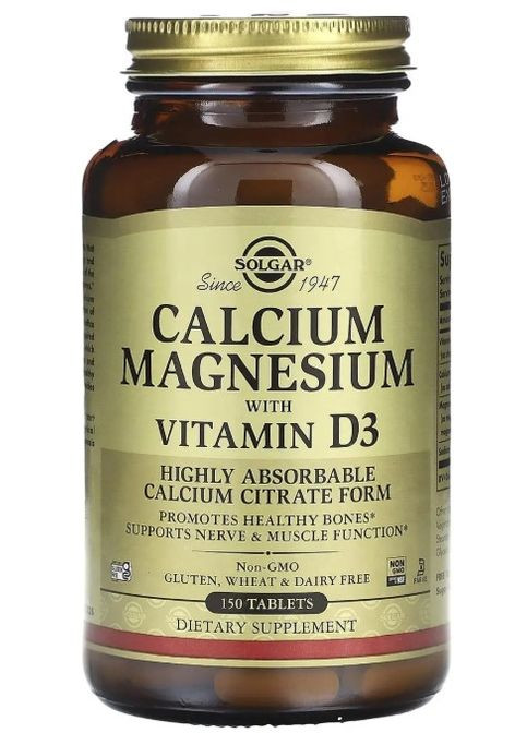 Кальцій і магній з вітаміном Д3 Calcium Magnesium D3 150 таб Solgar (359473179)