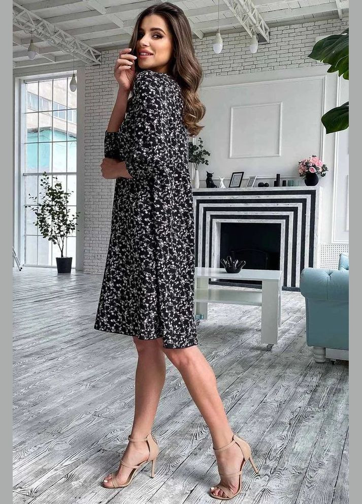 Чорна повсякденний, кежуал сукня з пишною спідницею Seventeen з квітковим принтом