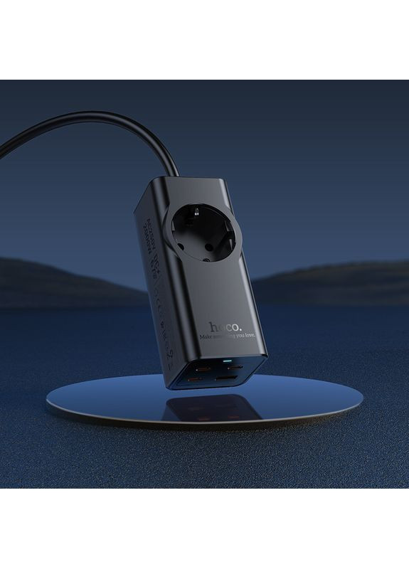 Мережевий подовжувач 1-position (PD67W/3C1A) desktop socket (EU/GER) Black (6942007638494) Hoco NS9 Wisdom (357471955)