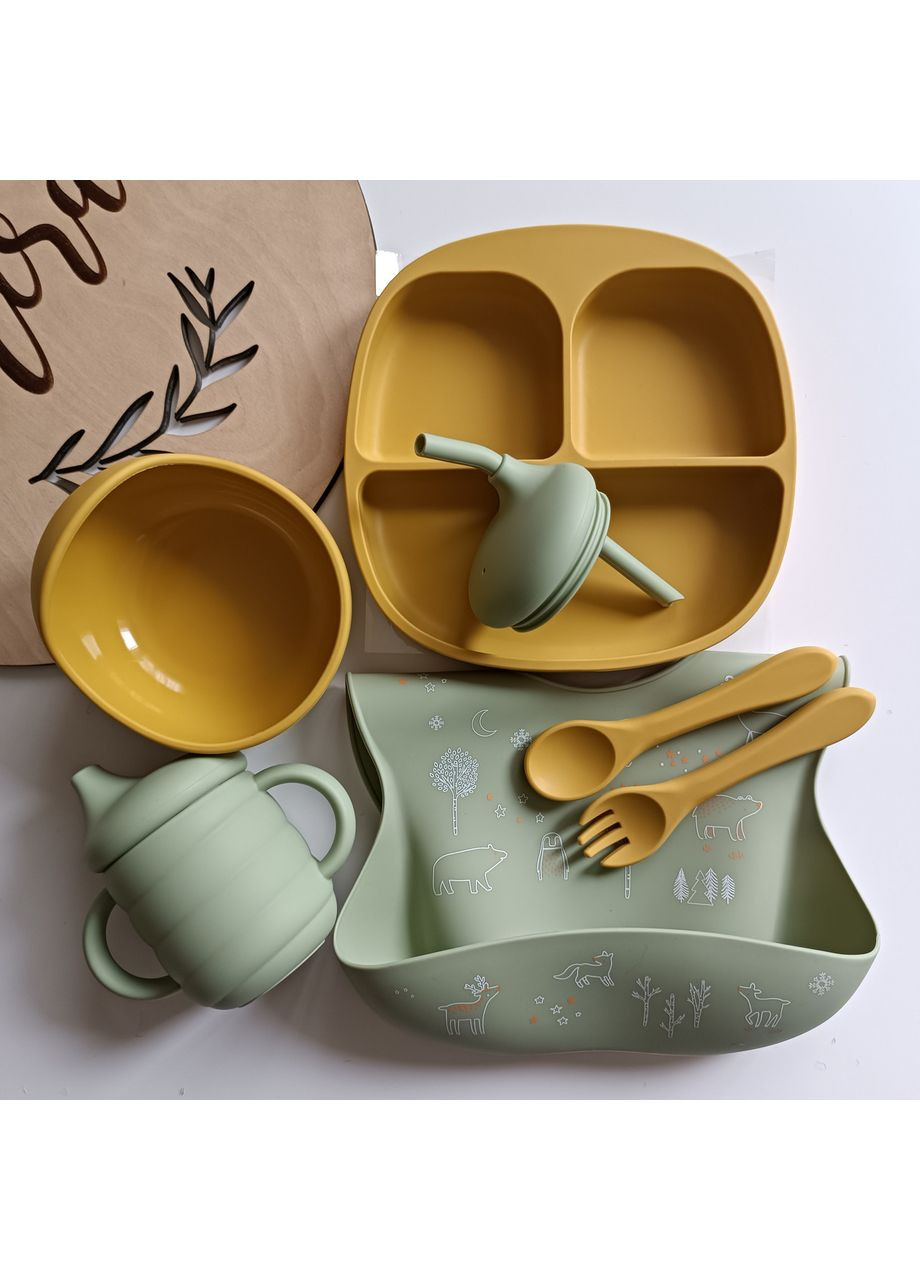 Набор детской силиконовой посуды для первого прикорма Горчица Оливка (0300) No Brand (368999948)