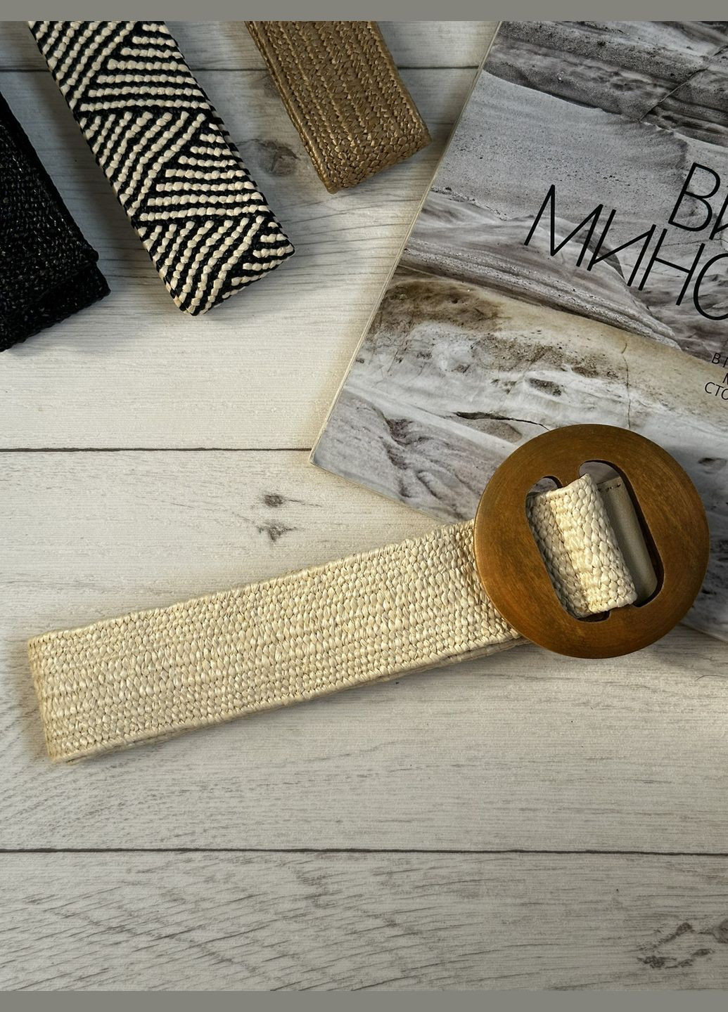 Жіночий літній плетений ремінь солом'яний 95см Молочний (9747) No Brand (335806994)