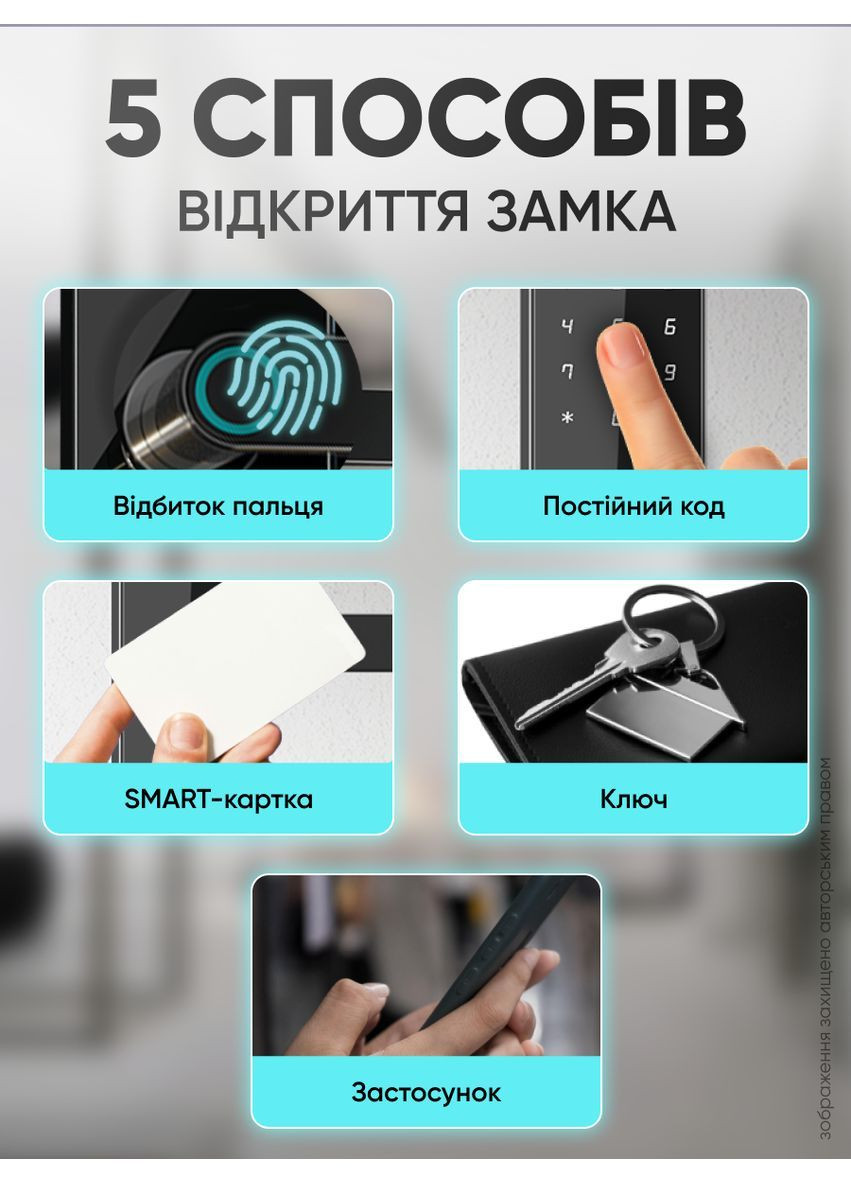 Смарт дверний замок з відбитком пальця електронний біометричний замикач для воріт та дверей кодовий доступ CISA X9 (362412409)