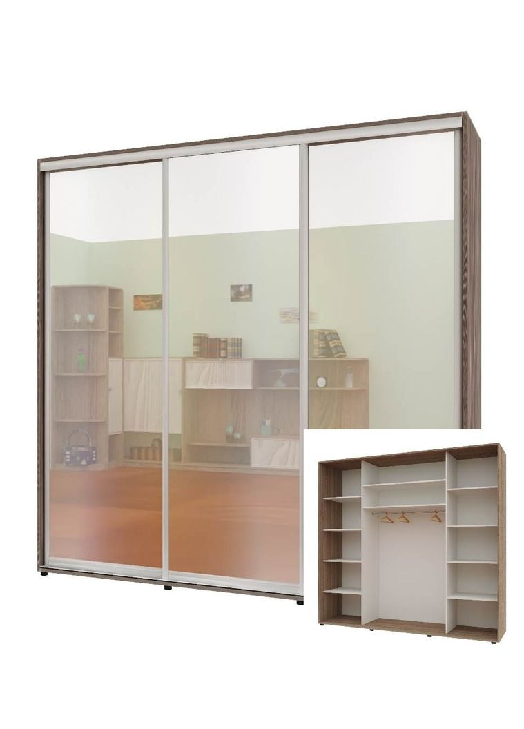 Шкаф-купе трехдверный Комфорт Мебель 230*60*240 см Трюфель 3 двери Зеркало Макси Комфорт Меблі (360438611)