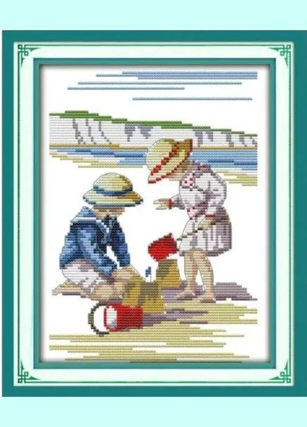 Набір для вишивання за нанесеною на канву схемою "Play in the seaside". AIDA 14CT printed, 21*28 см Joy Sunday (313613389)