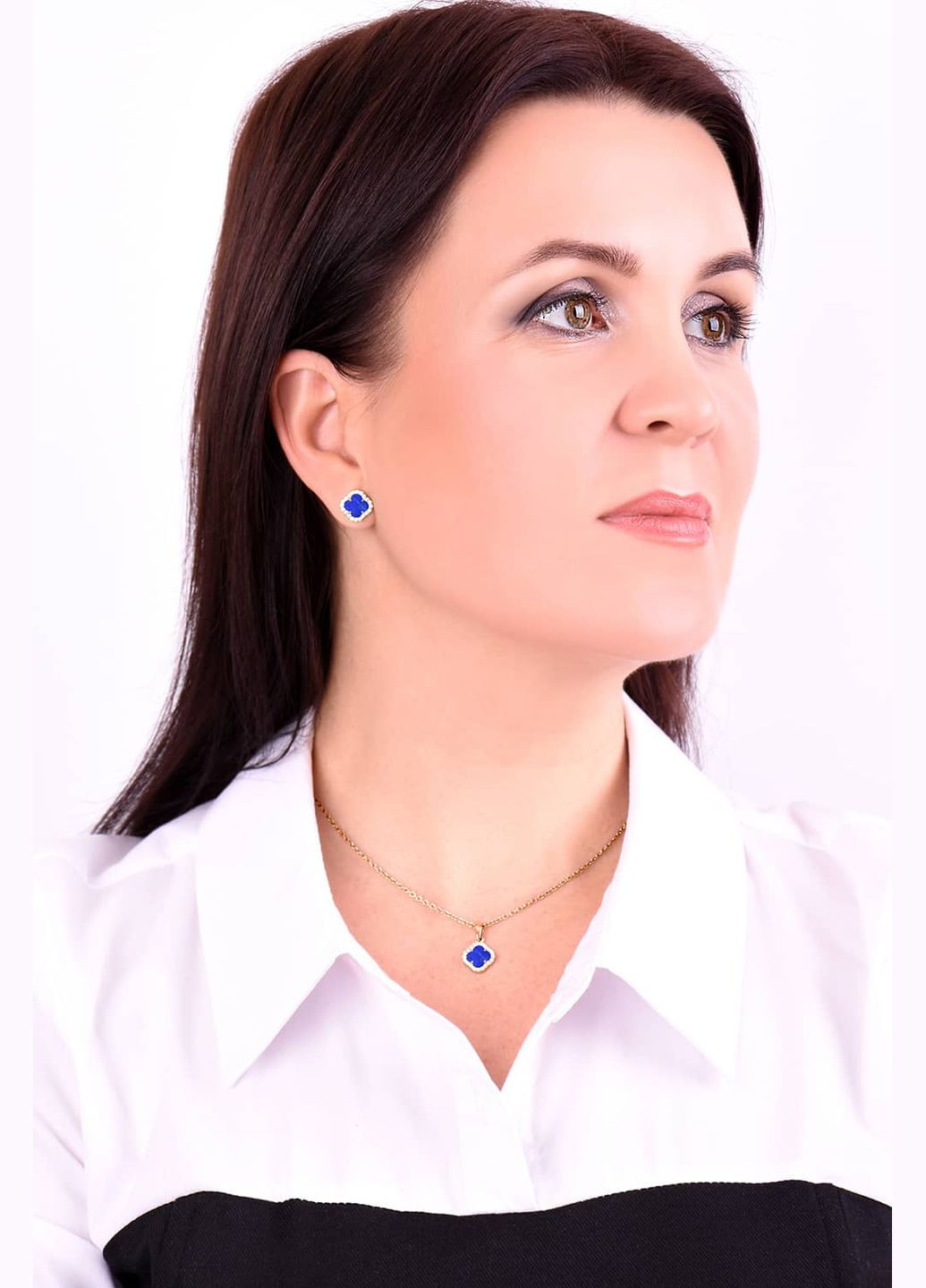 Золотые серьги Клевер с лазуритом (з40082.3) IRIJ (331017080)