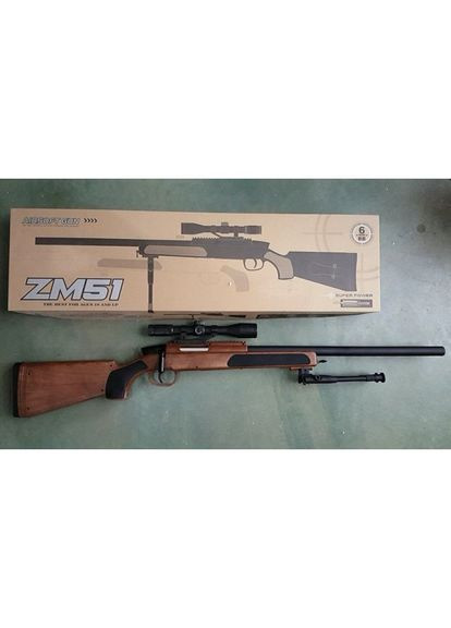 Детская Снайперская пневматическая винтовка ZM51W с шариками и прицелом Коричнева CYMA (360544442)