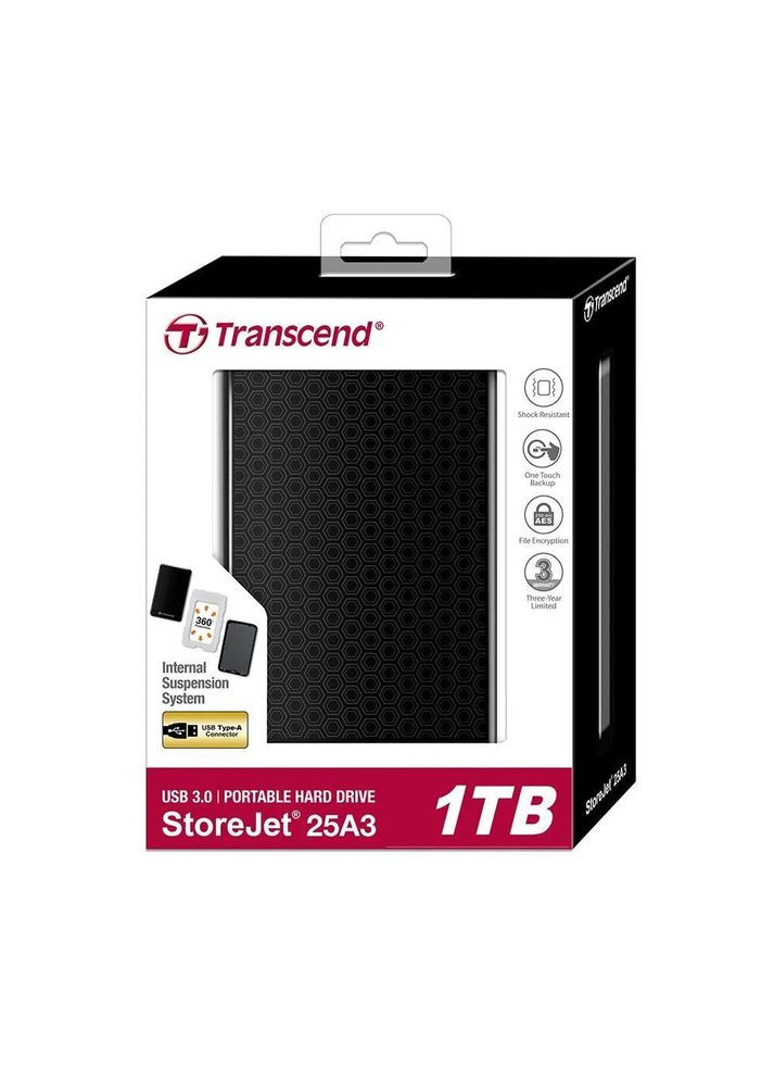 Жорсткий диск зовнішній USB 3.0 2 TB 25A3 TS2TSJ25A3K Transcend (293346324)