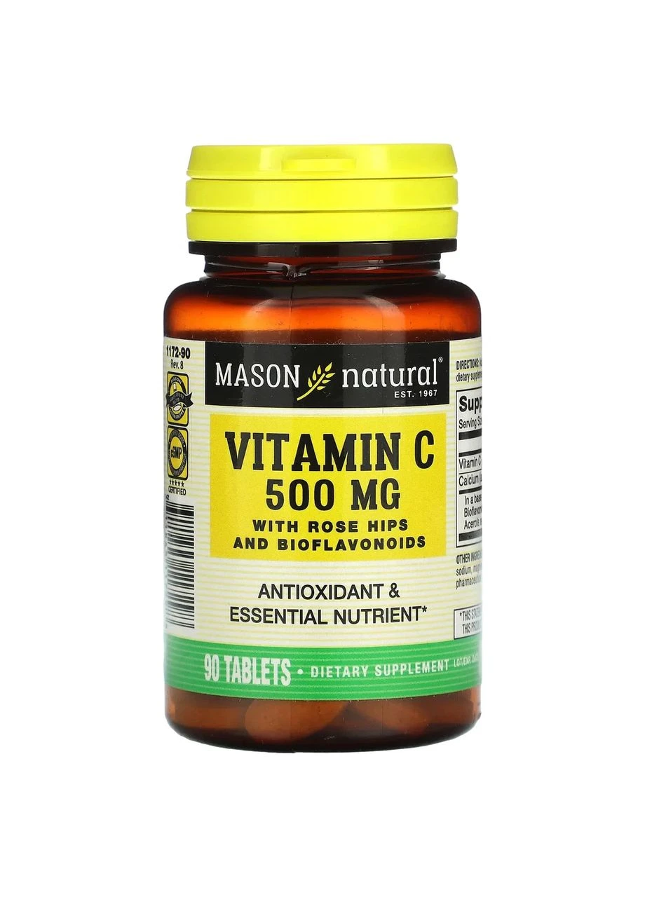 Вітамін C 500 мг з шипшиною та біофлавоноїдами, Vitamin C With Rose Hips and Bioflavonoids,, 90 таблеток Mason Natural (391669913)