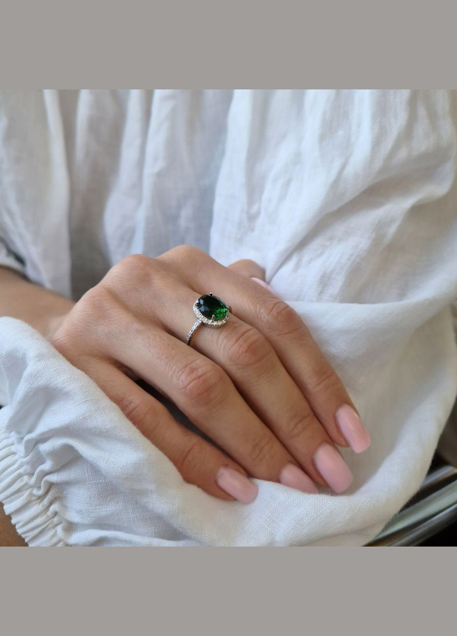 Срібна каблучка з Великим Зеленим Каменем 17.5 розмір срібло 925 проби Родоване 81044з 2.48г No Brand (318093530)