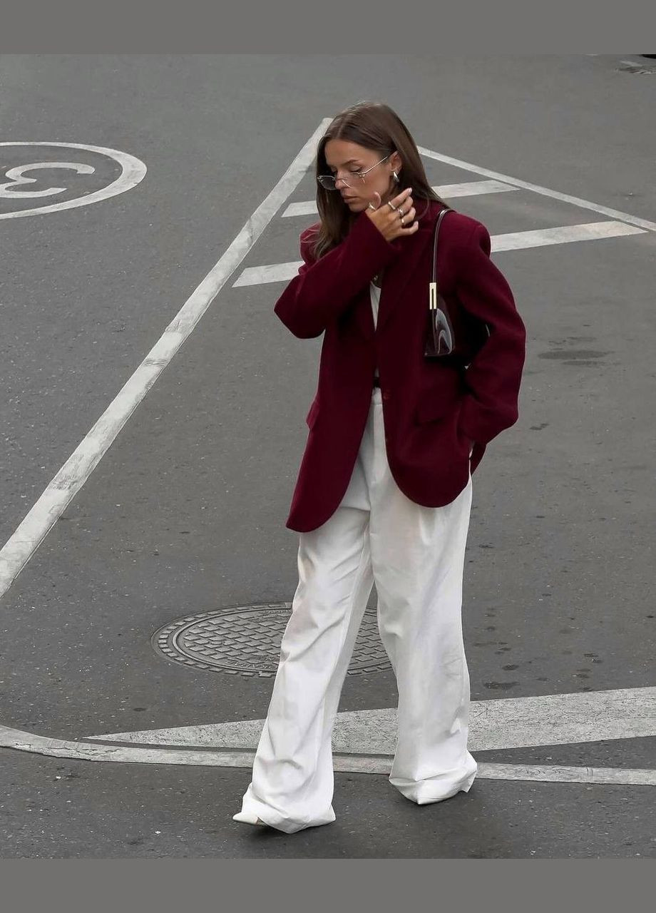 Бордовый женский женский пиджак No Brand однотонный - всесезон