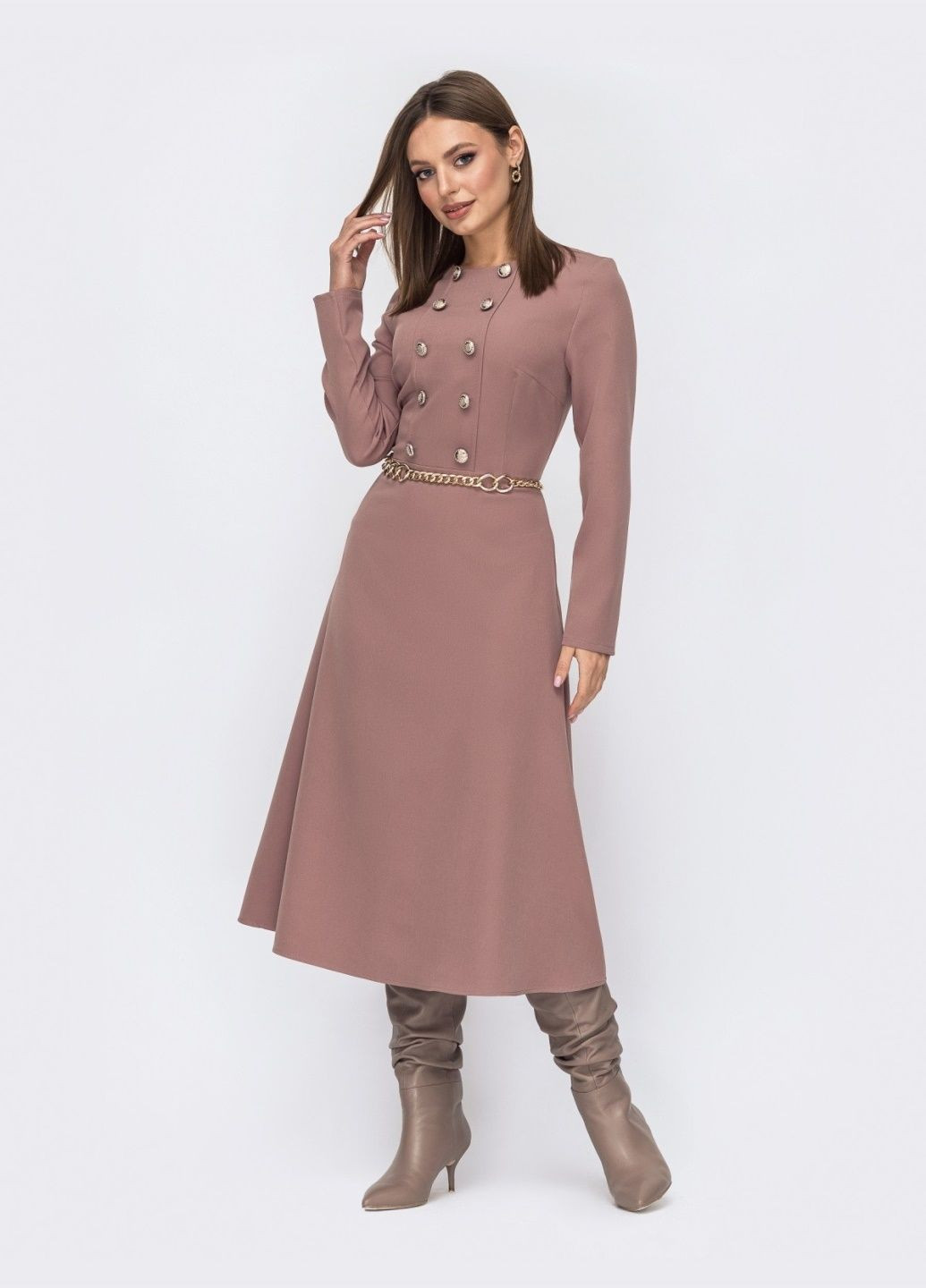 Бежева ділова бежева сукня з костюмної тканини з розкльошеною спідницею кльош Dressa однотонна
