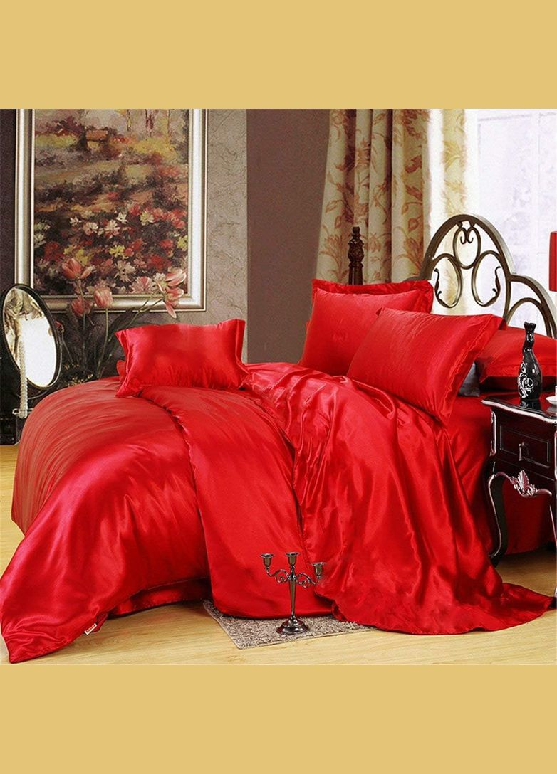 Атласне Червоне Євро постільна білизна 200х220 см Moka textile (308071642)