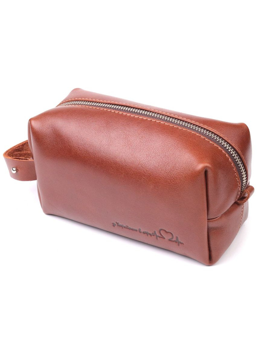 Мужская косметичка среднего размера из гладкой кожи на молнии Сердце светлокоричневое 16765 Grande Pelle (362418459)