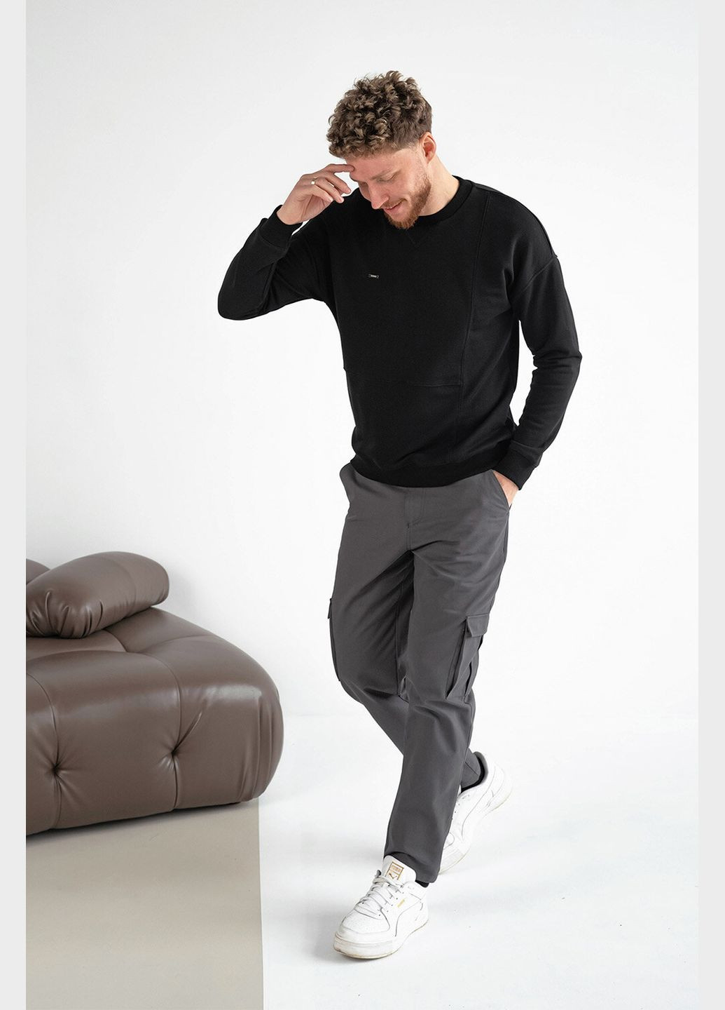 Черный мужской свитшот свободного кроя raise черный Teamv однотонный (316355061)