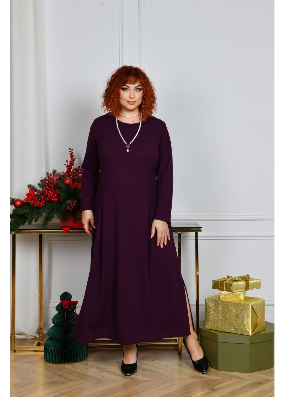 Темно-вишнева святковий, вечірня, ділова жіноча сукня з крепдайвінгу з розрізами а-силует No Brand однотонна