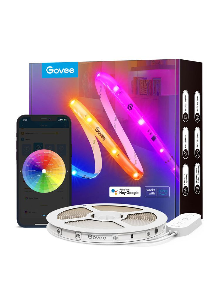 Світлодіодна стрічка RGBIC Basic Wi-Fi + Bluetooth LED Strip Light With Protective Coating 10м Білий (H619C3D1) Govee (316084571)