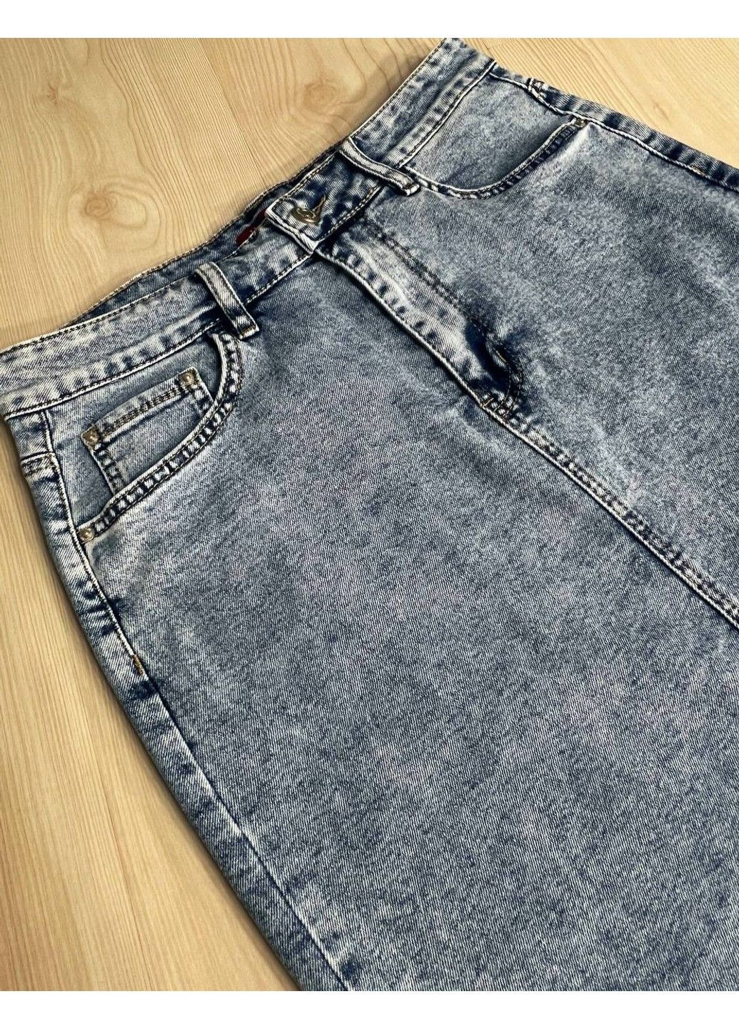 Спідниця джинсова жіноча 8118 з розрізом ззаду великі розміри блакитна Vanver (336491708)