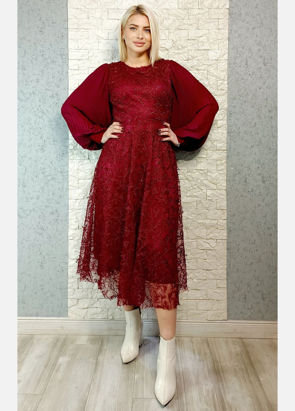 Бордова коктейльна сукня а-силует Moda Liza однотонна