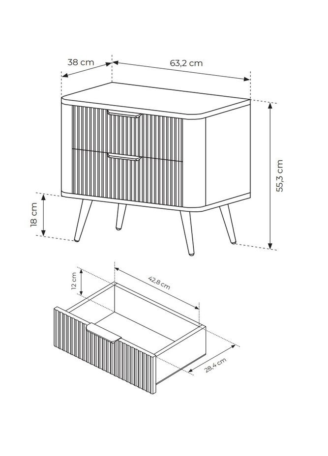 Тумба приліжкова Ланте / Lante з 2 шухлядами і чорними ніжками 2S Чорний (PFH-091121) Perfect Home (367861785)