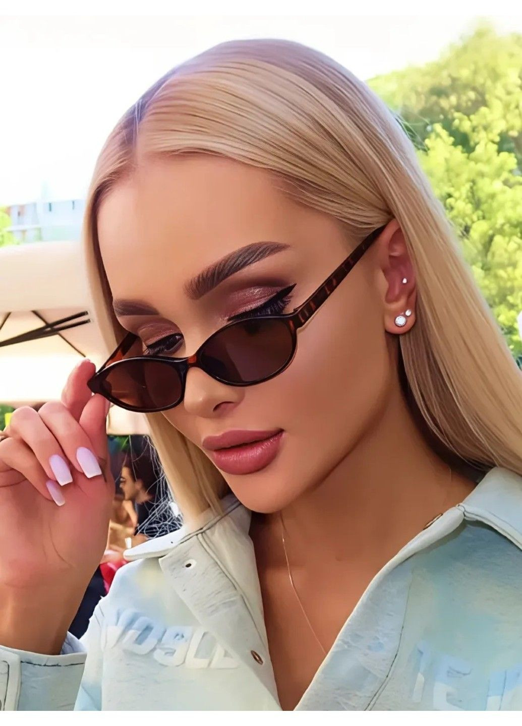 Очки солнцезащитные овальные Glass леопардовые коричневые с коричневыми линзами No Brand (354820356)