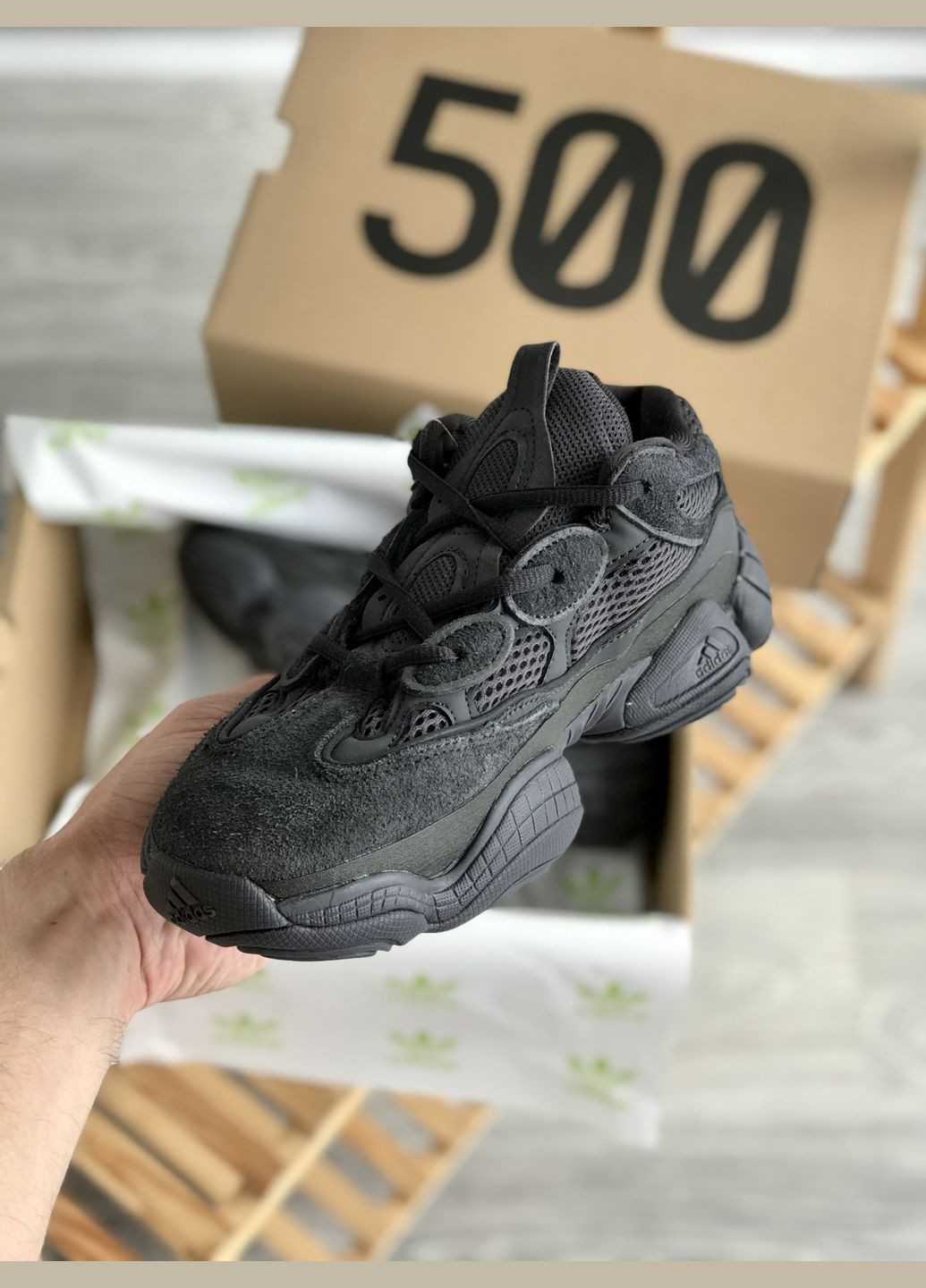 Кроссовки женские и мужские Adidas Yeezy 500 black | Адидас Изи буст 500 черные No Brand чёрные демисезоны (307397763)