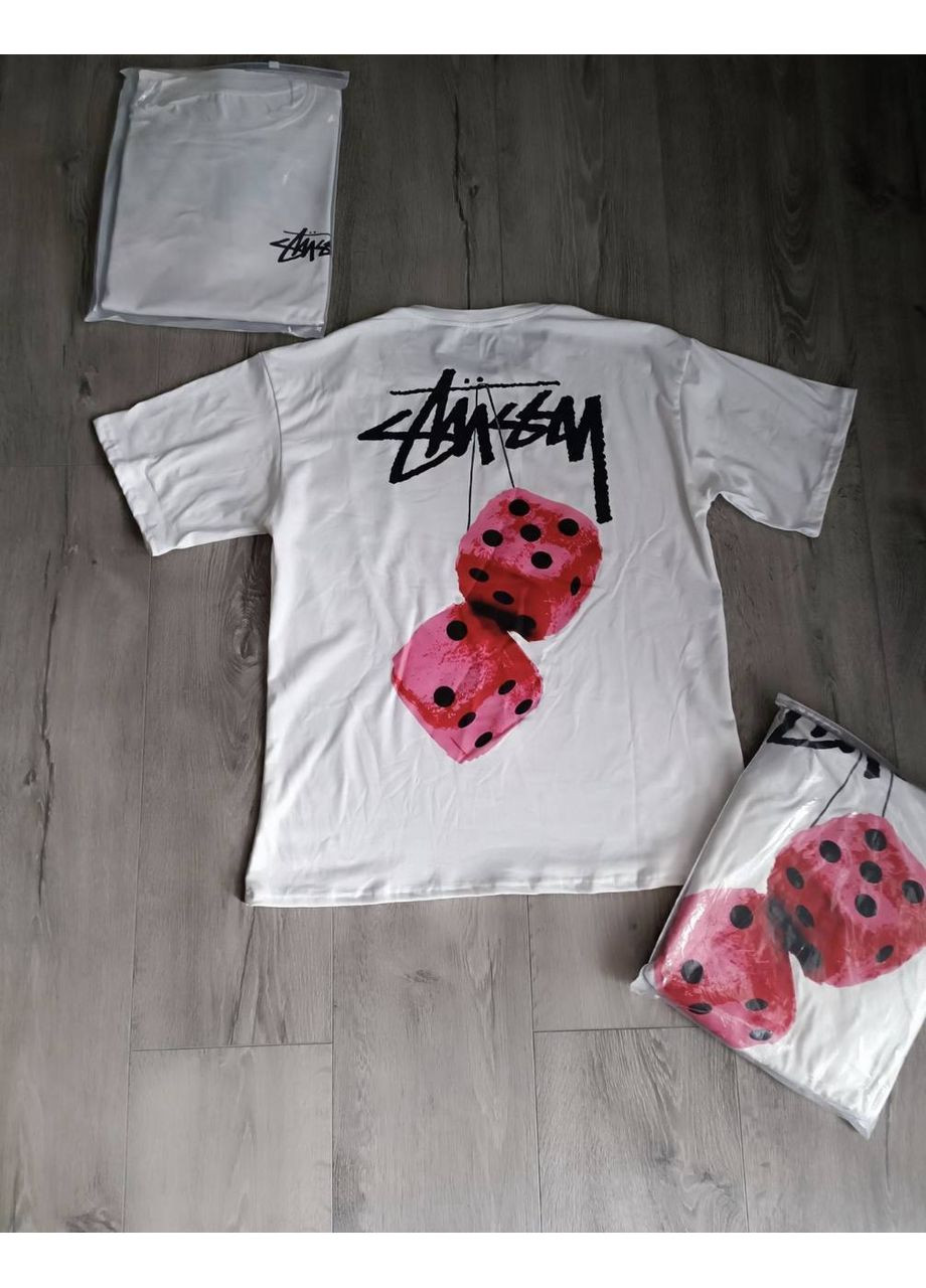 Белая футболка с красивым задним и передним принтом, с кубиками, в стиле stussy No Brand