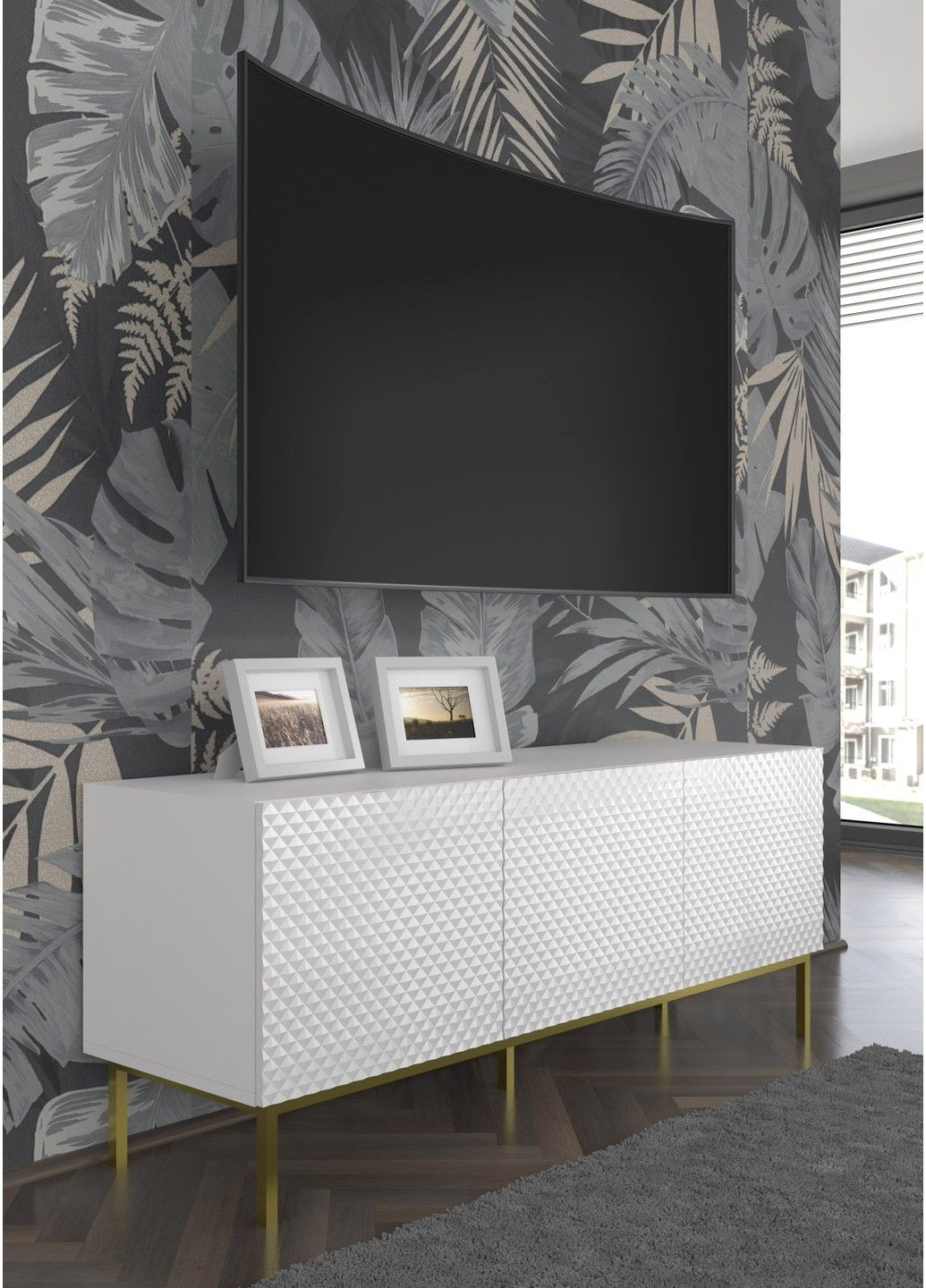 Тумба під телевізор з діамантовим ефектом Ravenna C 150 3D біла Bim Furniture (291124445)