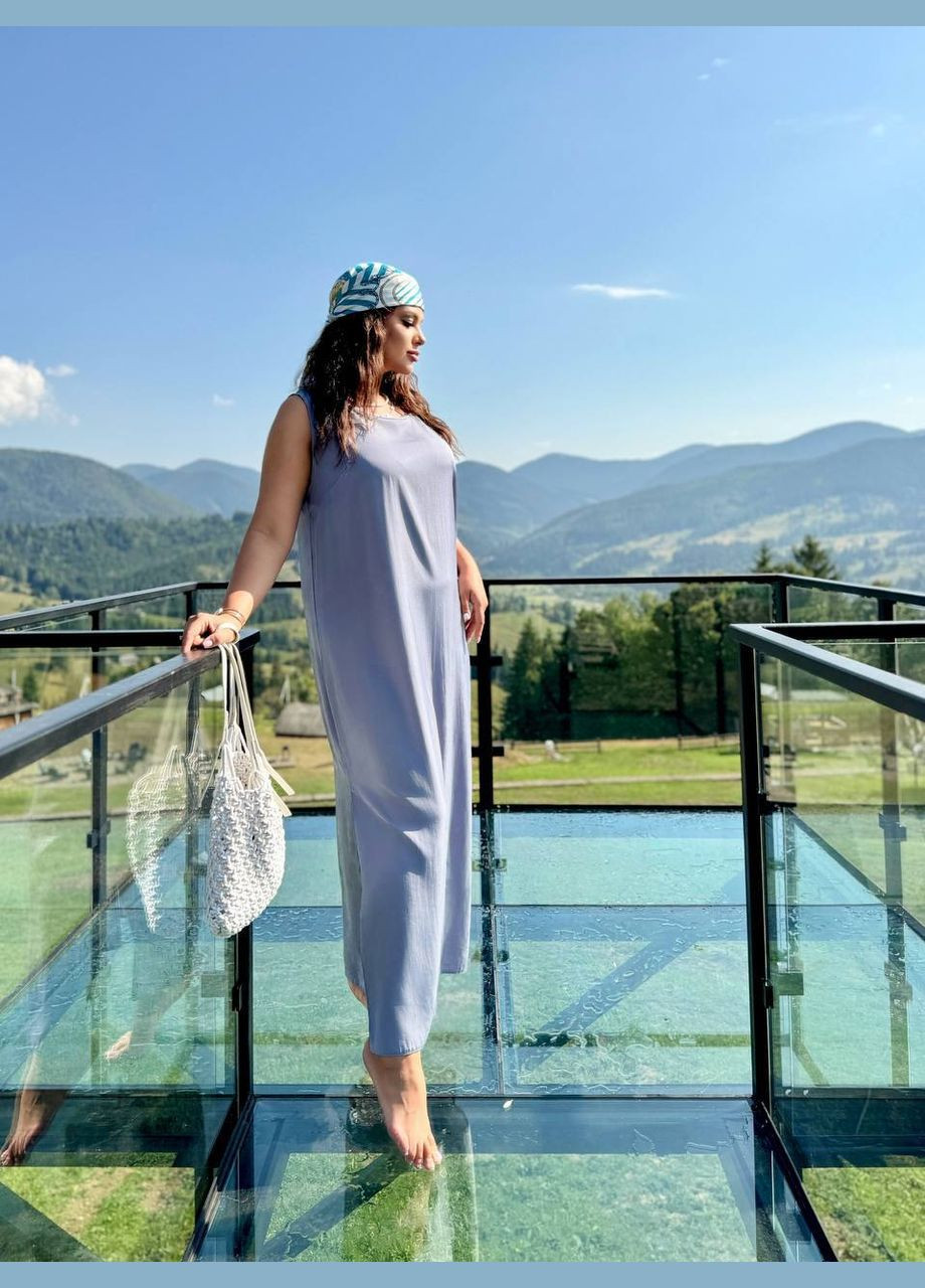 Серо-голубое кэжуал платье No Brand однотонное