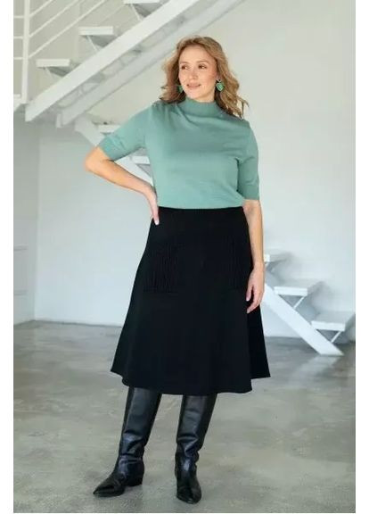 Черная повседневная женская трикотажная юбка-трапеция с карманами mkln2301/1-1 Nita
