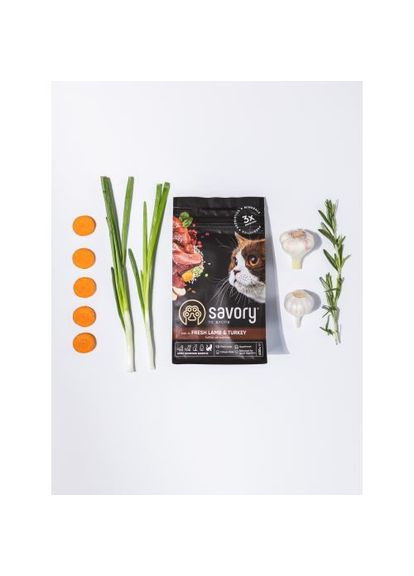 Сухой корм для кошек с чувствительным пищеварением, со свежим ягненком и индейкой, 2 кг Savory (362701944)
