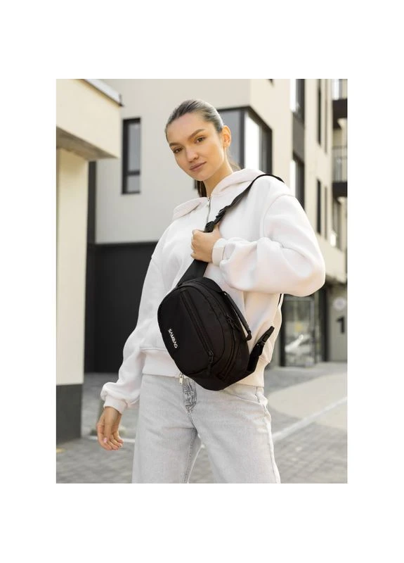 Женская сумка через плечо бананка Flex черная тканевая Sambag (331532778)