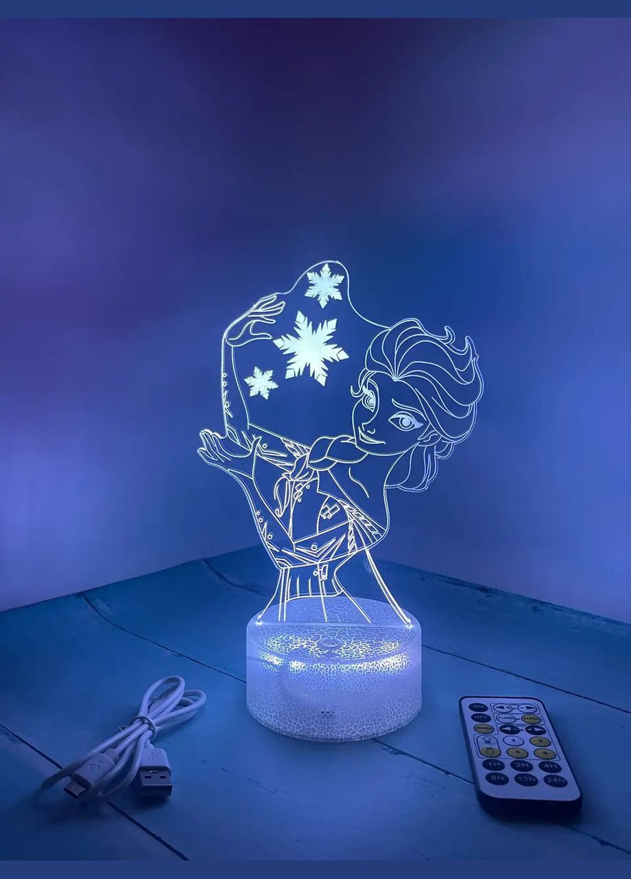 -лампа Ельза, подарунок для фанатів принцес Діснея, світильник або нічник, 7 кольорів, 4 режими та пульт. 3D (278260736)