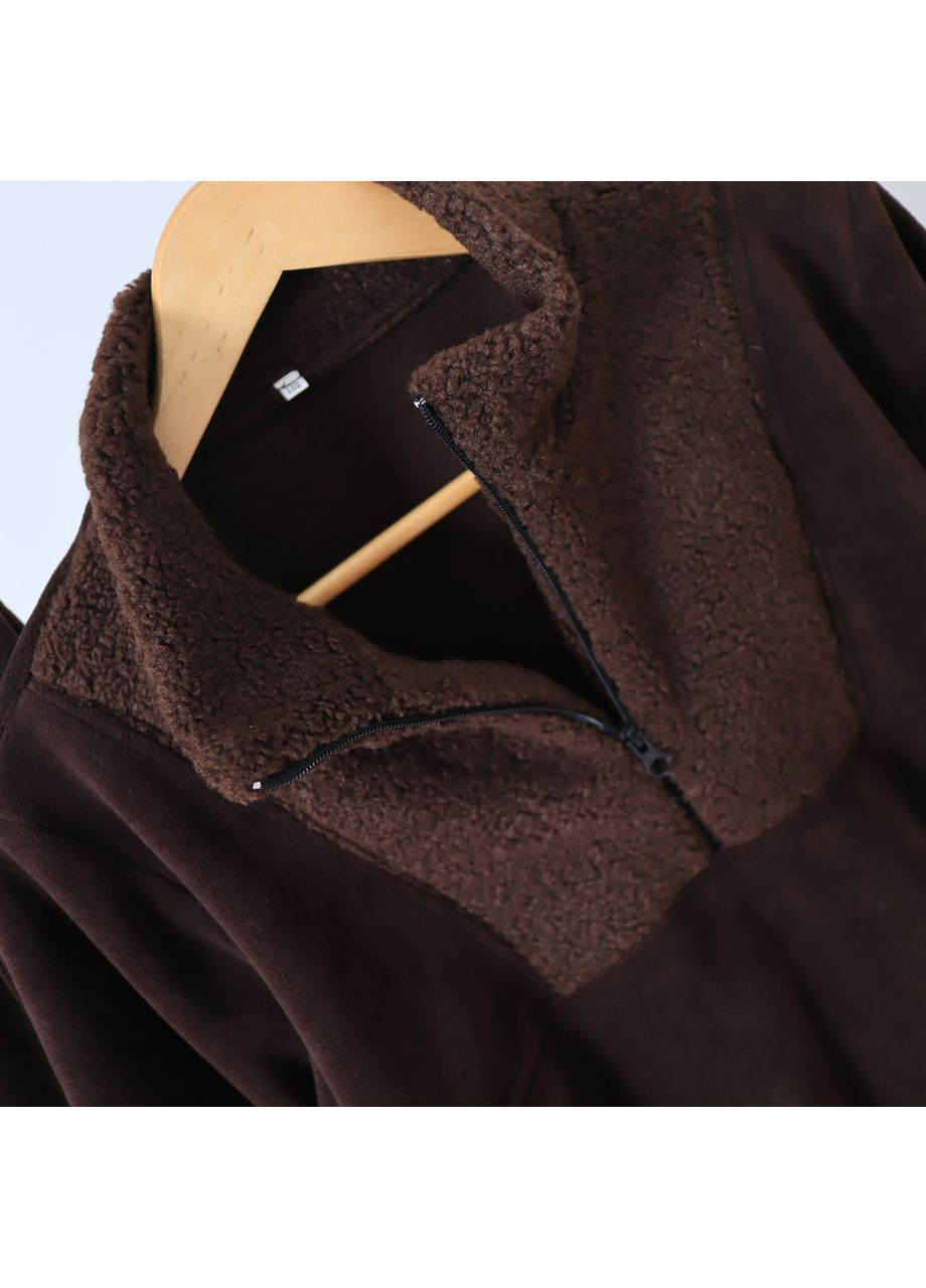 Жіночий теплий костюм із полотру флісу на затяжках (толстовка з тедді + штани) Шоколад No Brand (365250599)