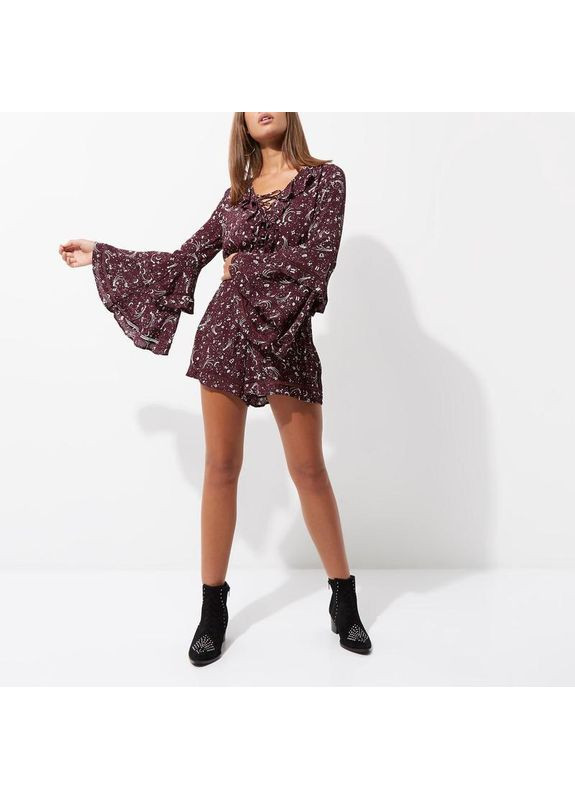 Ромпер River Island комбінезон-шорти абстрактний бордовий віскоза