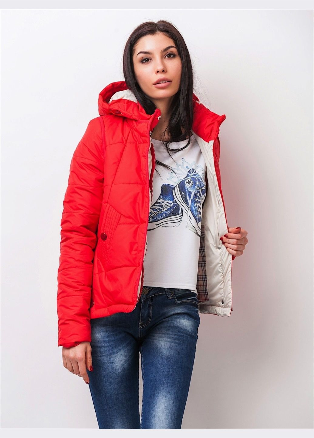 Червона демісезонна куртка з водонепроникної тканини червона Dressa