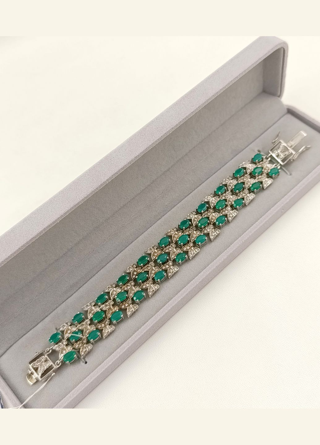 Браслет серебряный с зеленым агатом "Бабочки" В-214 Shatlen Браслет (342116257)