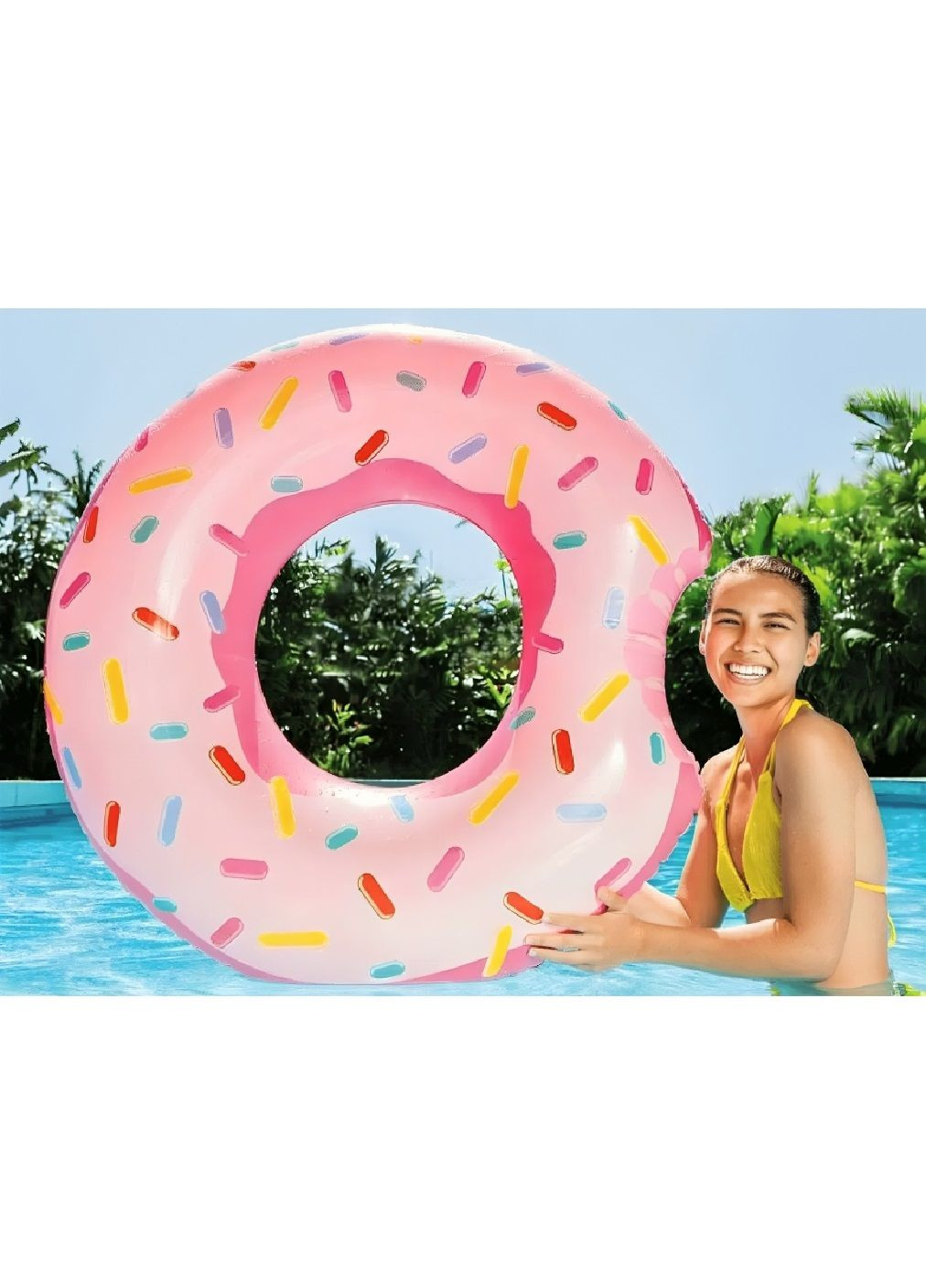 Надувной круг для плавания в бассейне на пляже для детей взрослых всей семьи 94 см (479764-Prob) Укушенный розовый пончик Unbranded (323442055)