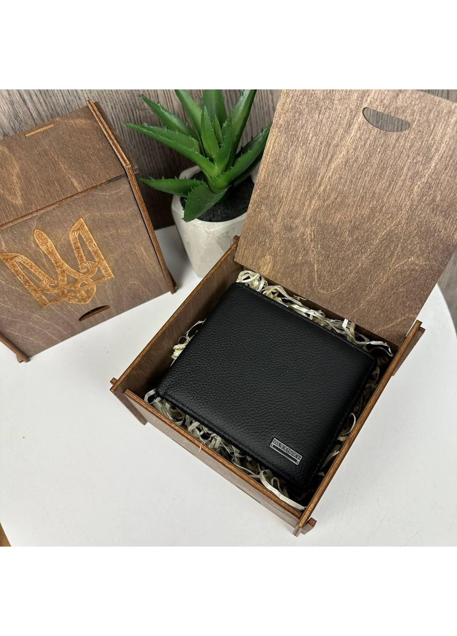 Мужской подарочный набор кожаный кошелек портмоне в деревянной коробке черный No Brand (351536651)