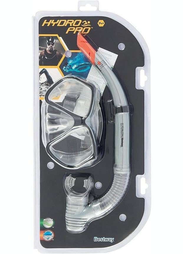 Набір 2 в 1 для плавання "Океанський дайвер" 24003 (маска: розмір L, (14+), обхват голови ≈ 54-65 см, трубка), сірий Bestway (347645942)